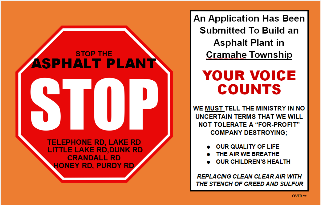 Stop the asphalt plant protest sign with community concerns.