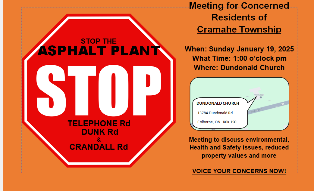 A stop sign poster protesting a plant, with event details for a meeting.