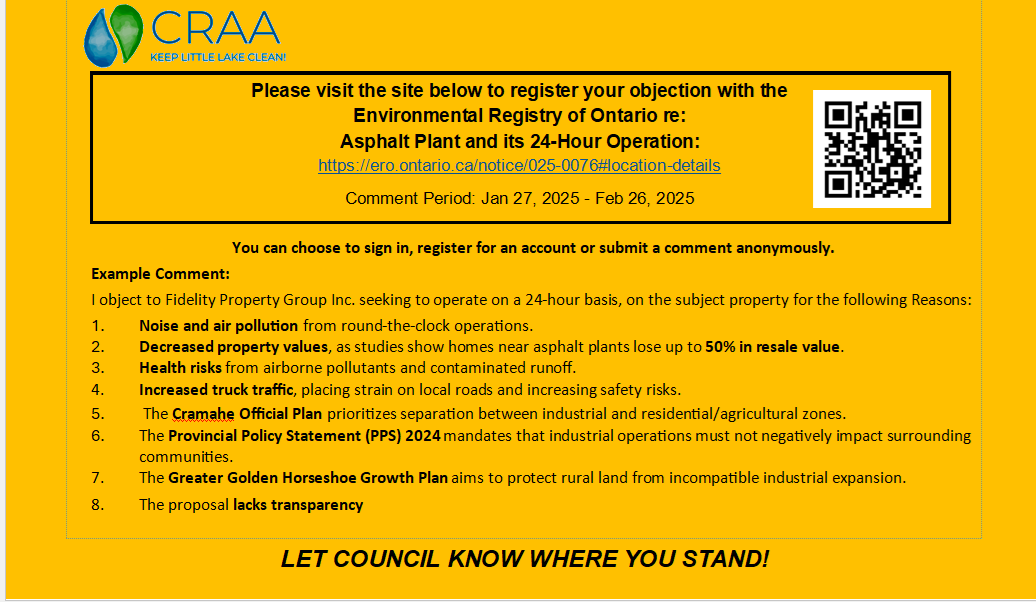 Notice about objecting to Asphalt Plant and 24-Hour Operation in Ontario.